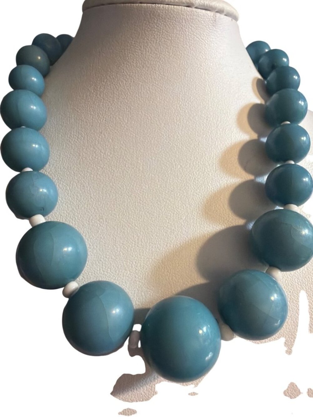 Vintage Chunky Blue Beaded Necklace Graduated Statement Choker Estate Adj 18"